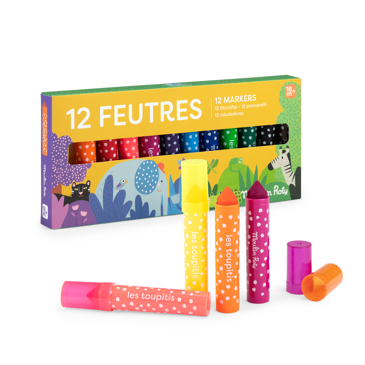 12 gros feutres pointes coniques Les Toupitis Moulin Roty
