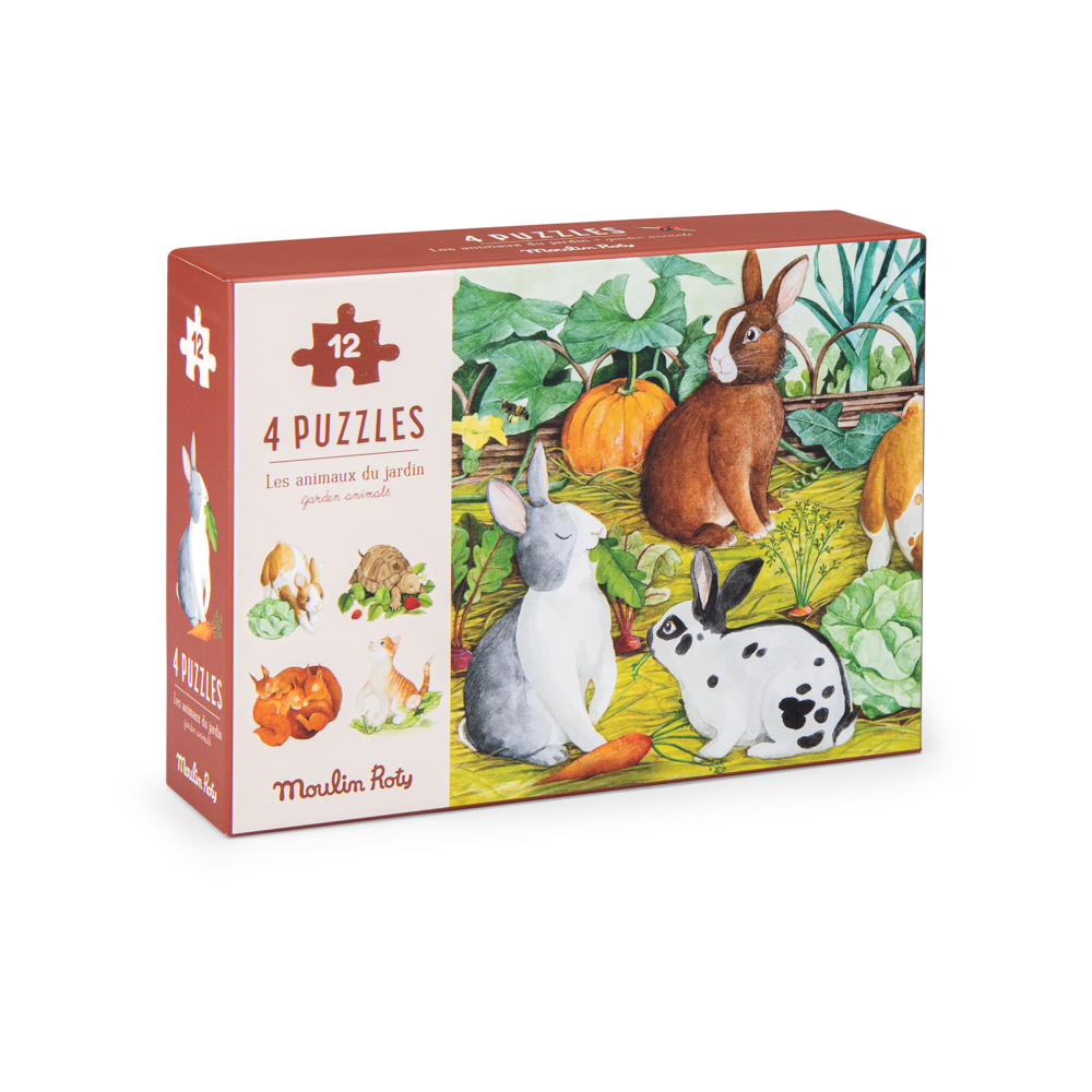 4 mini puzzles des animaux 4x12 pieces Le Jardin du Moulin Moulin Roty