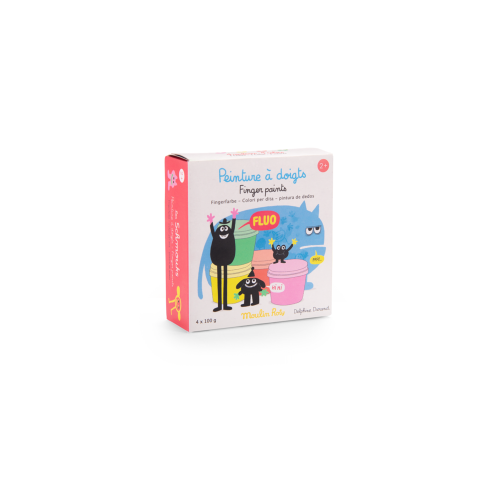 4 pots de peinture a doigts fluo Les Schmouks Moulin Roty