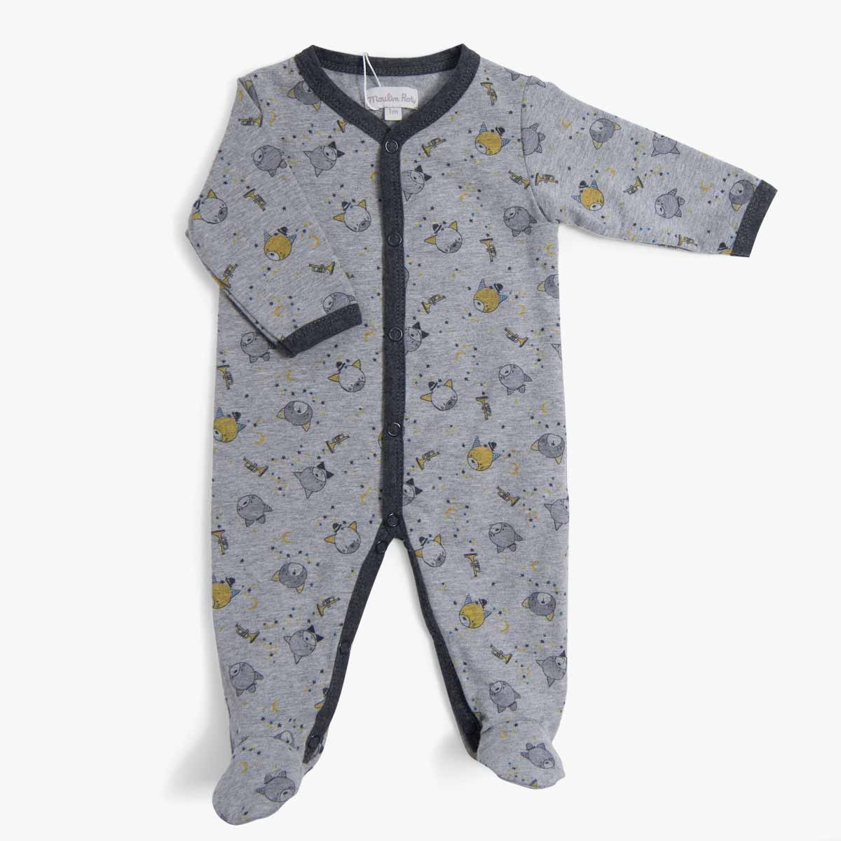 Pyjama jersey gris chine allover chats Les Moustaches Moulin Roty
