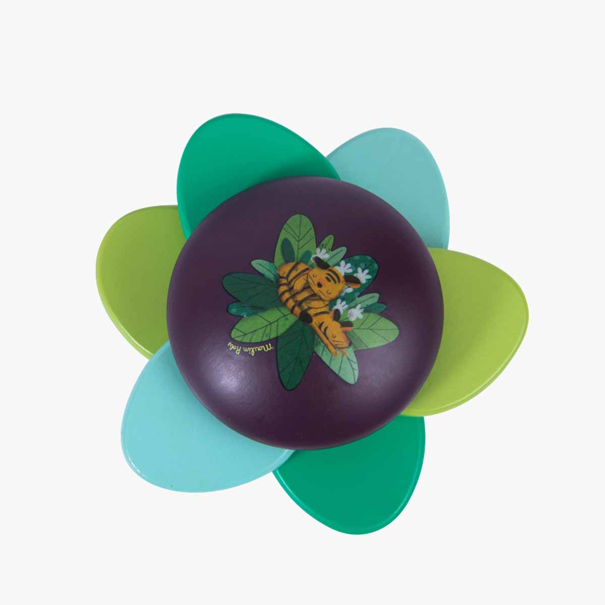 Hochet bois feuilles et grelot Dans la jungle Moulin Roty