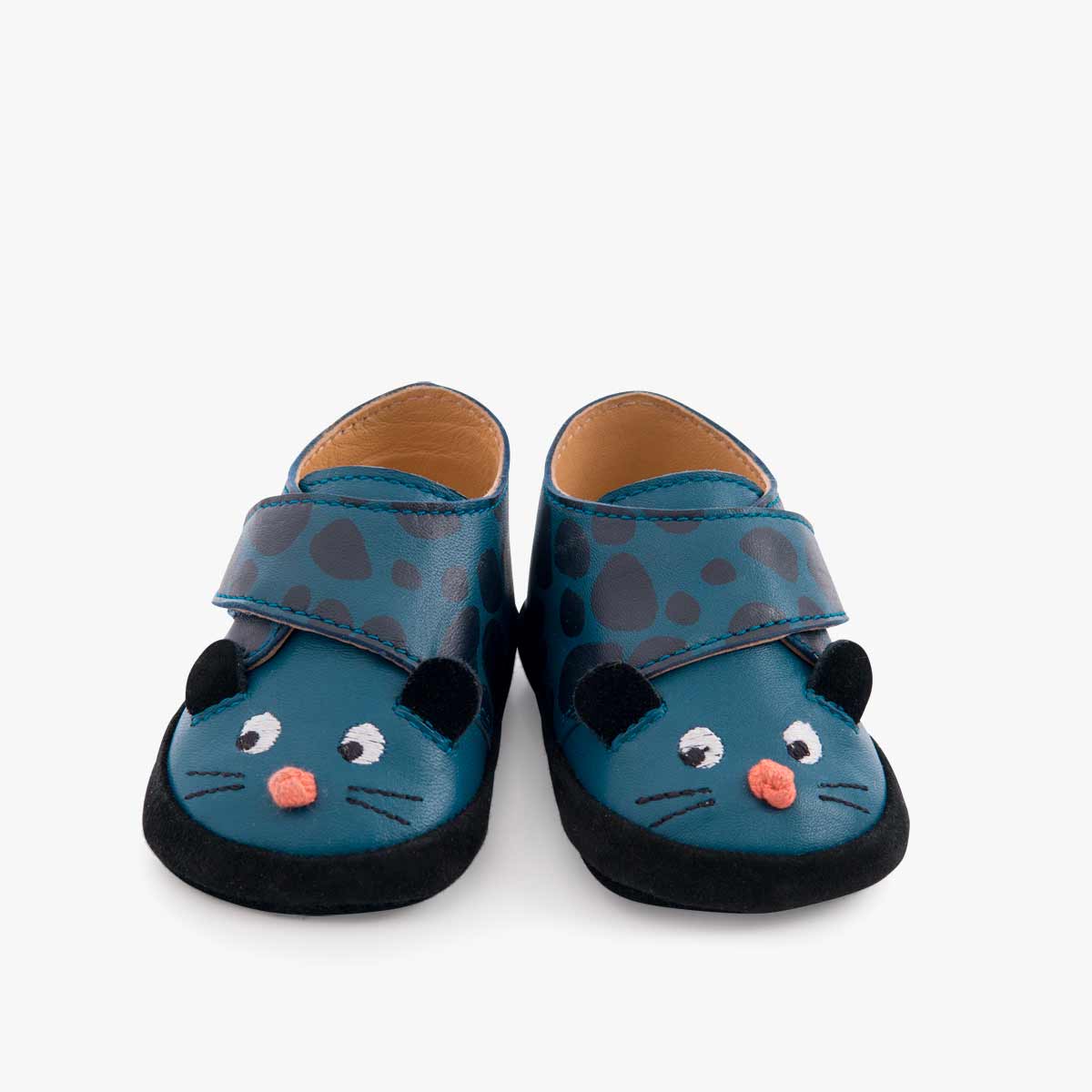 Chaussons cuir panthere bleu Dans la jungle Moulin Roty