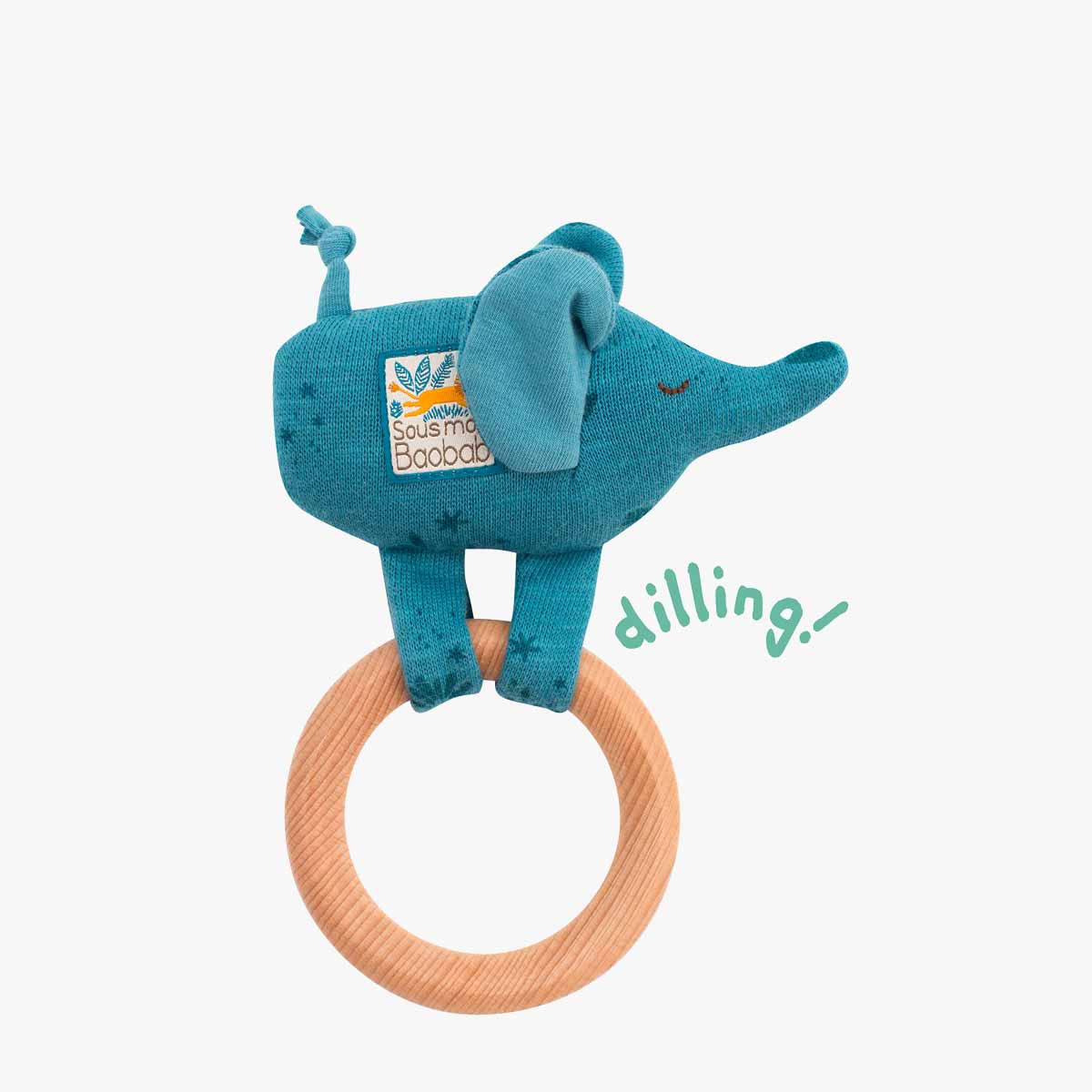 Hochet anneau bois Elephant Sous mon baobab Moulin Roty