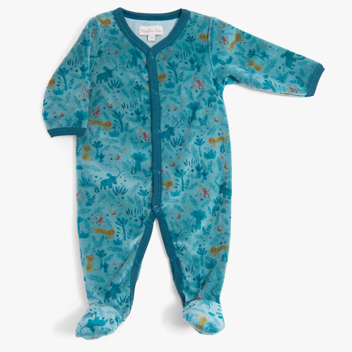 Pyjama 3 mois velours bleu nuit Sous mon baobab Moulin Roty