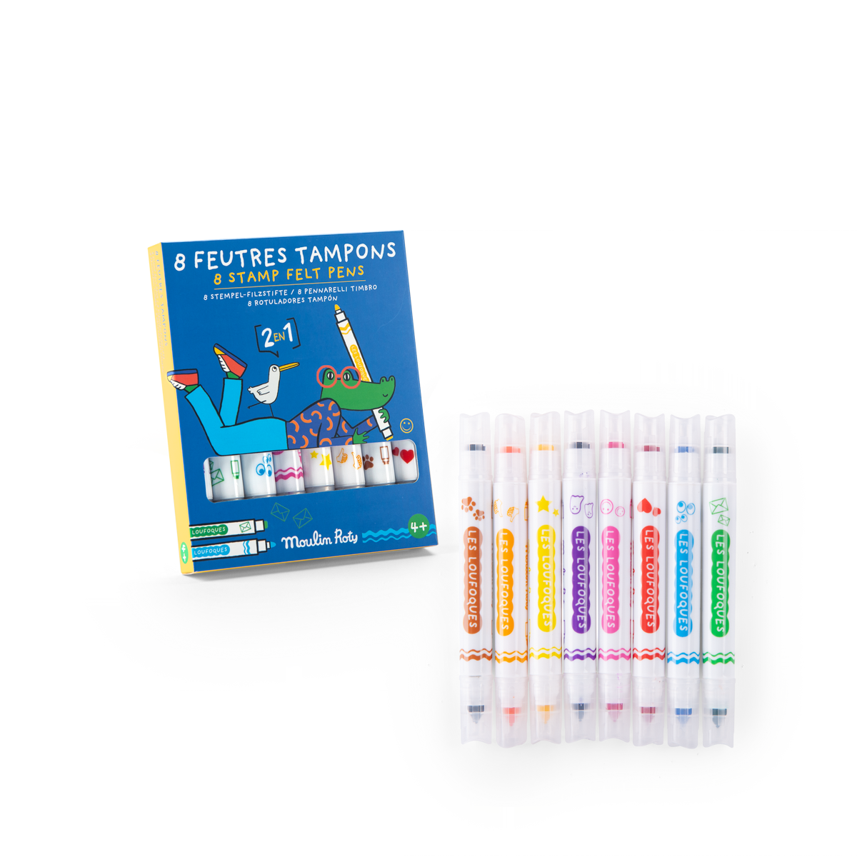 8 feutres tampons 2 en 1 Les Loufoques Moulin Roty