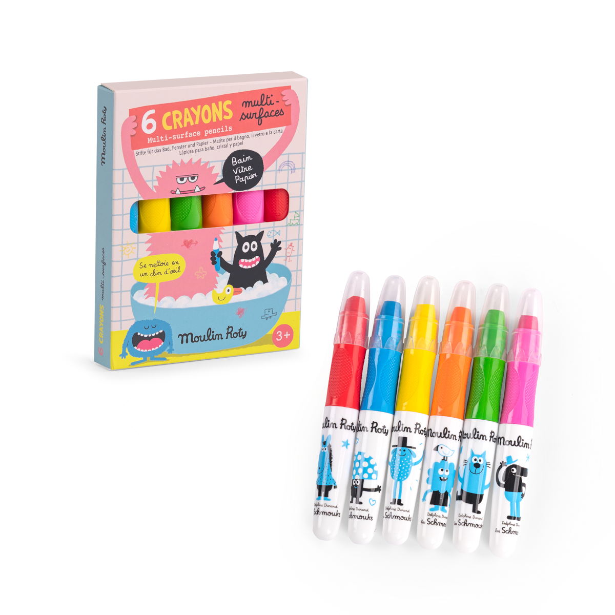 6 crayons multisurfaces Les Schmouks Moulin Roty