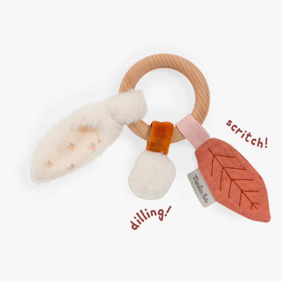 Anneau hochet bois lapin Apres la pluie Moulin Roty