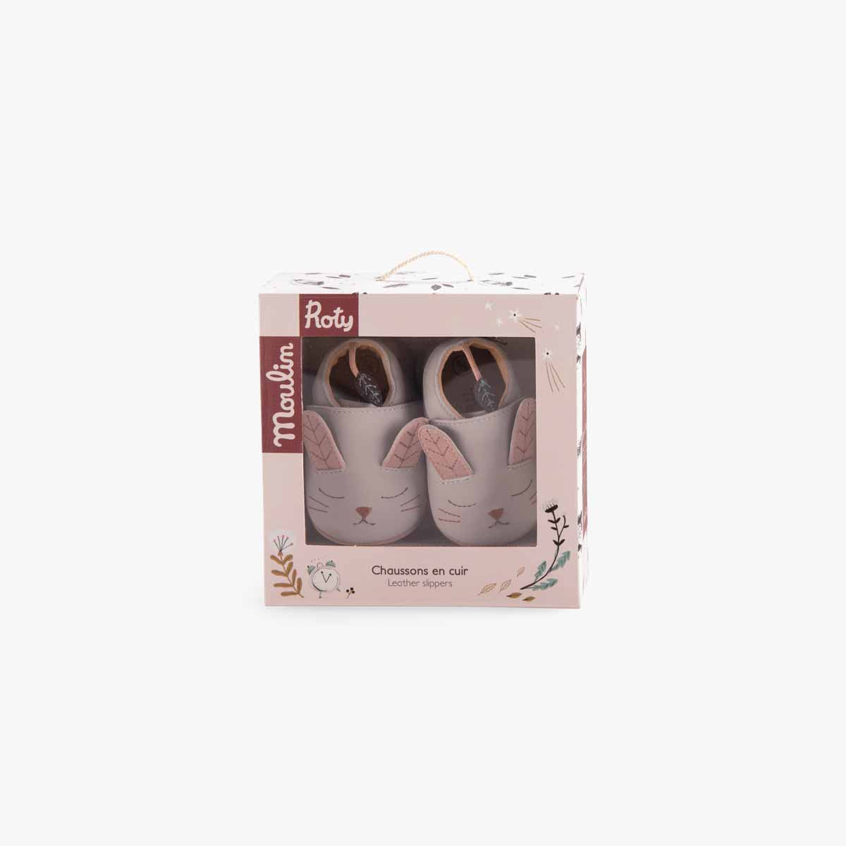 Chaussons cuir Lapin gris