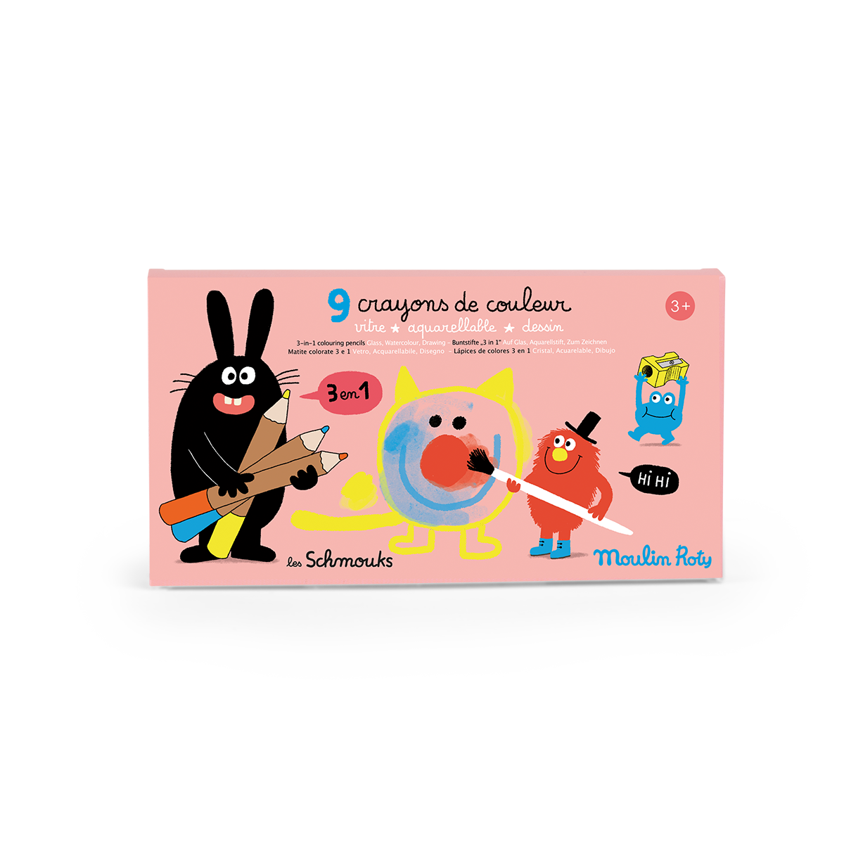 9 crayons de couleur 3 en 1 Les Schmouks Moulin Roty