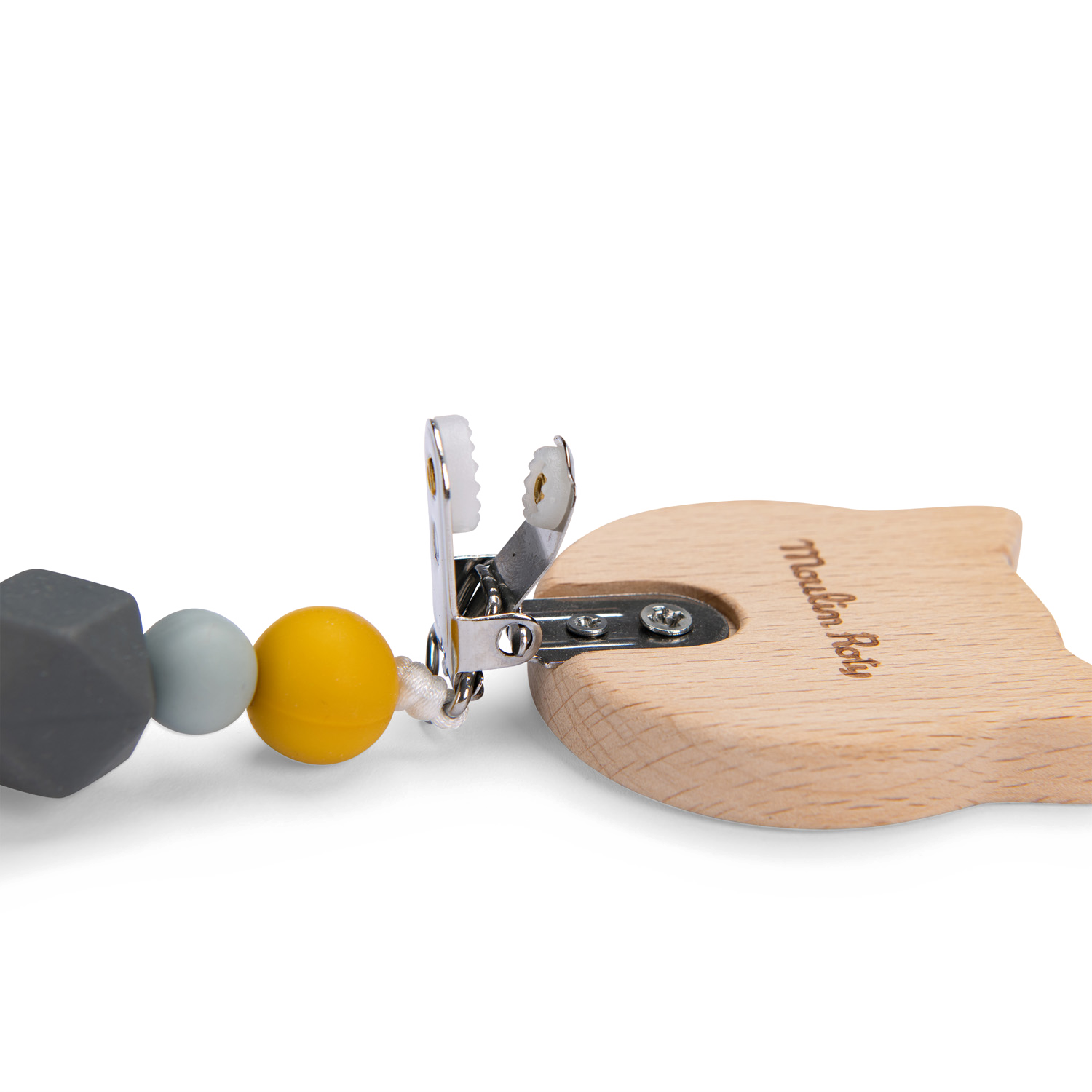 Attache-tétine bois et silicone Chat