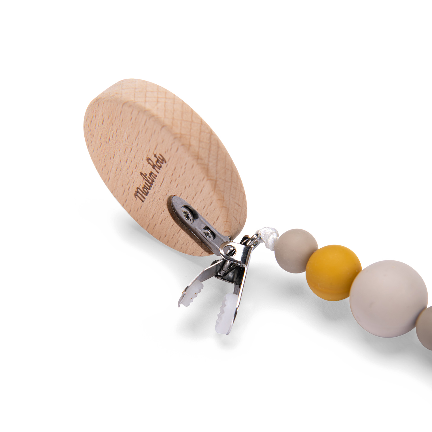 Attache-tétine bois et silicone Lion