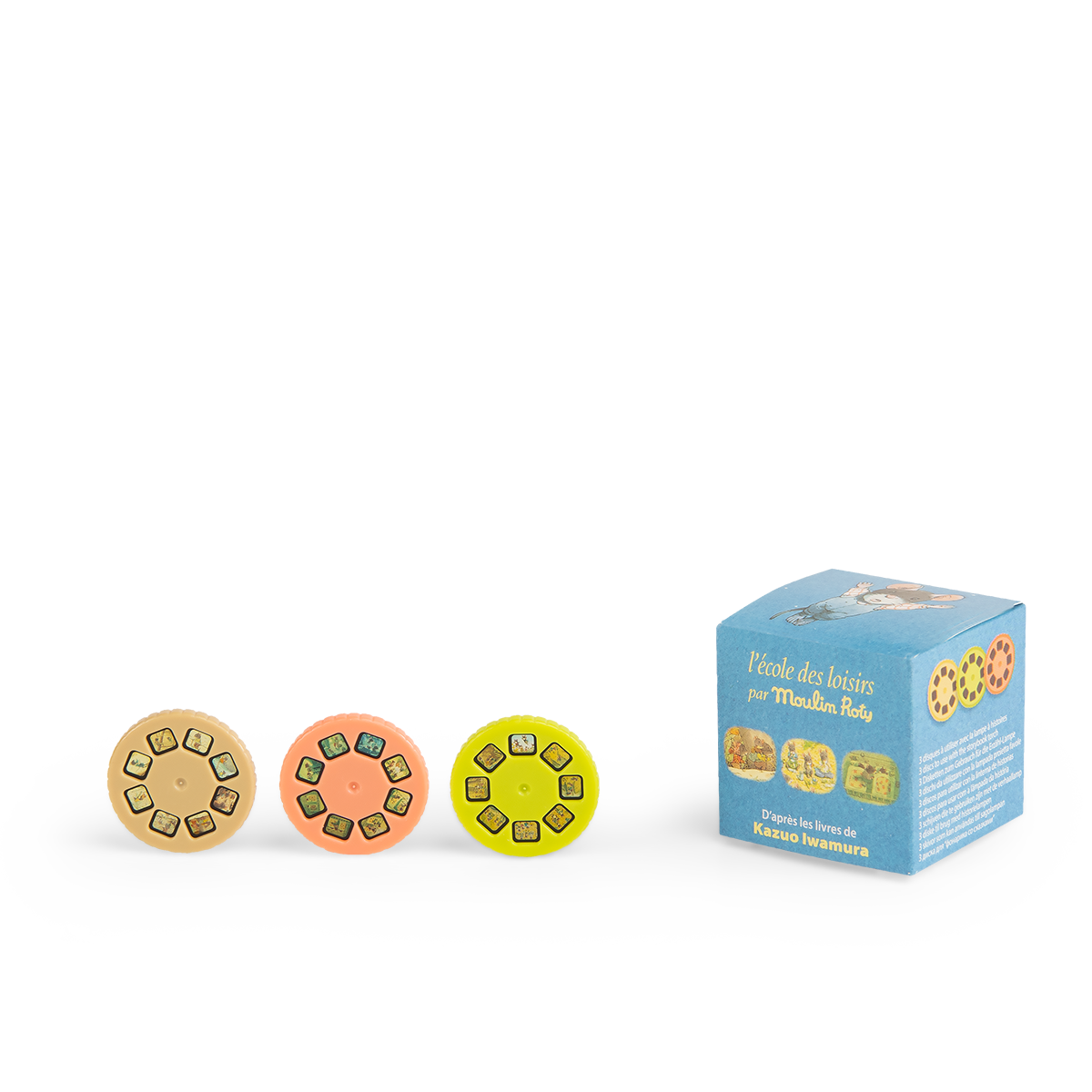 Boite de 3 disques pour lampe a histoires La famille souris Ecole des loisirs Mo