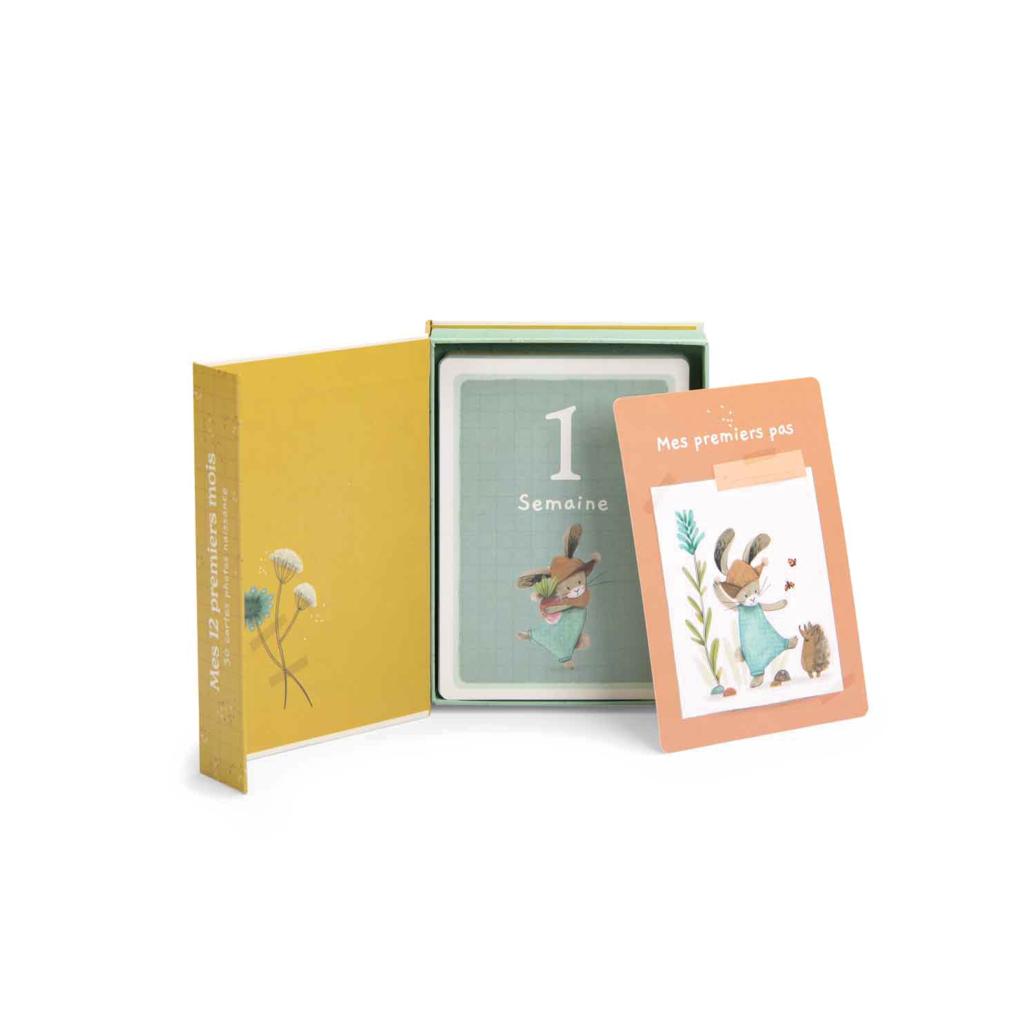 Cartes Mes 12 premiers mois Trois petits lapins 30 cartes Moulin Roty