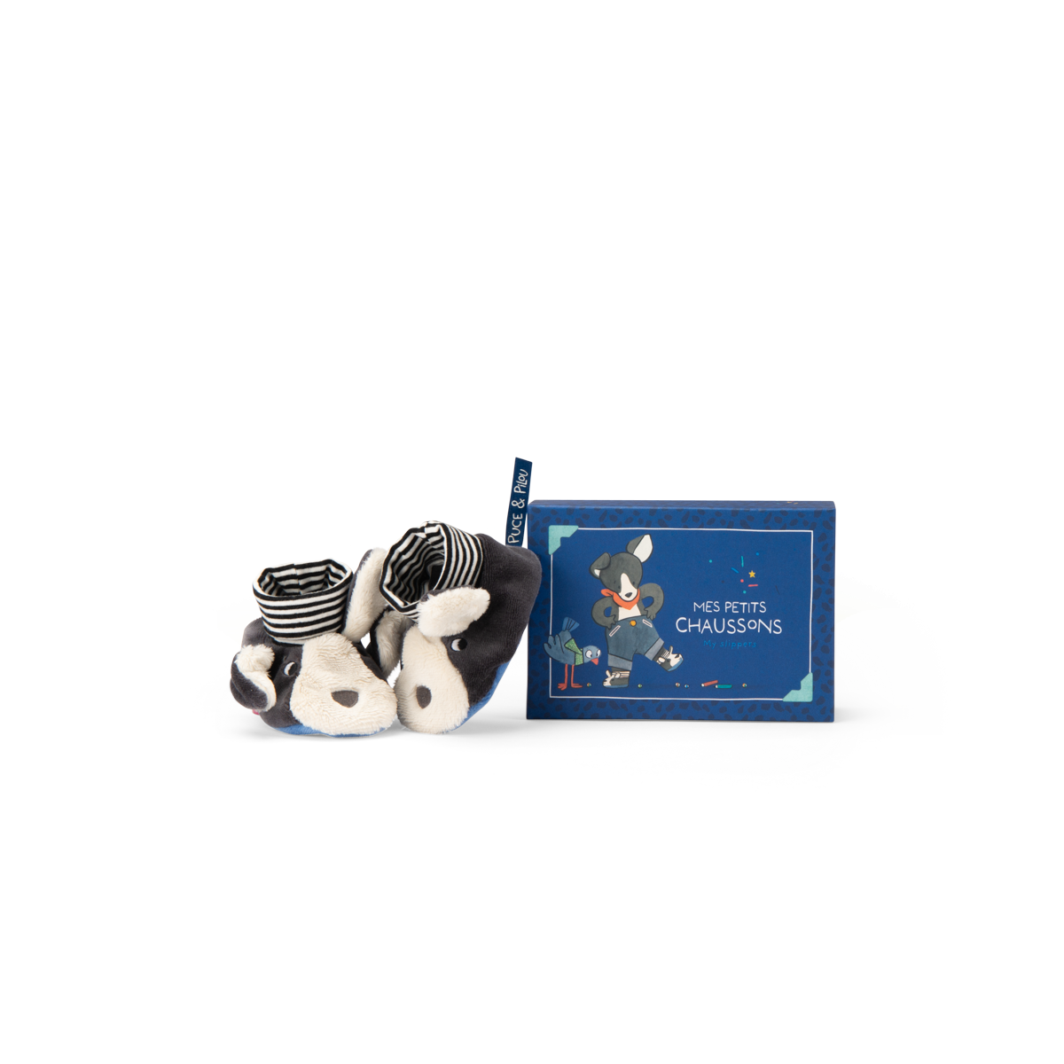 Chaussons Chien Puce bleu Puce  Pilou Moulin Roty