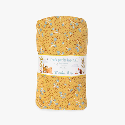 Drap housse ocre lit bebe 70 x 140 cm Trois petits lapins Moulin Roty