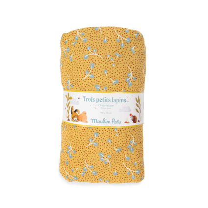 Drap housse ocre lit bebe 70 x 140 cm Trois petits lapins Moulin Roty