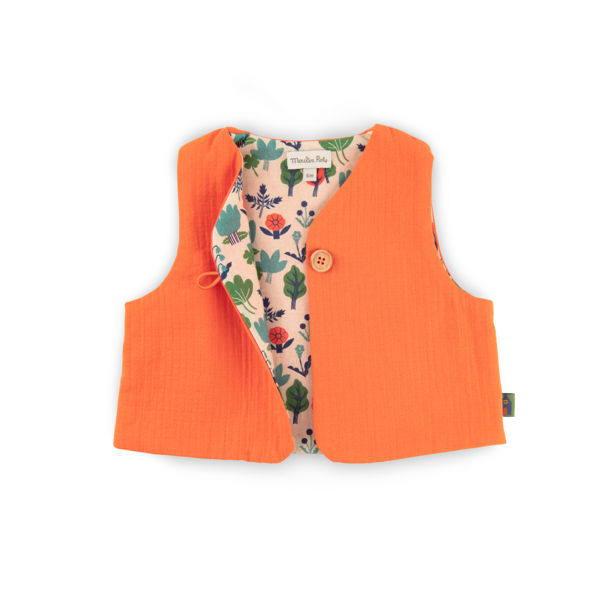 Gilet chaine et trame terra cotta doublé imprimé fleurs - Olga