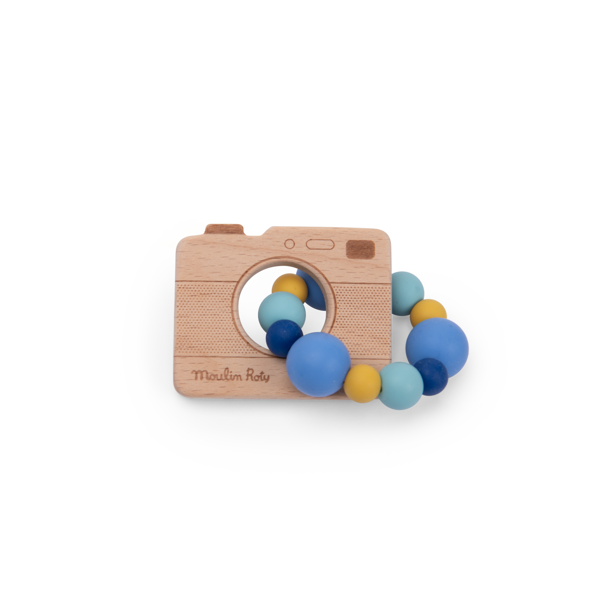 Hochet anneau de dentition bois et silicone Appareil photo Puce  Pilou Moulin Ro