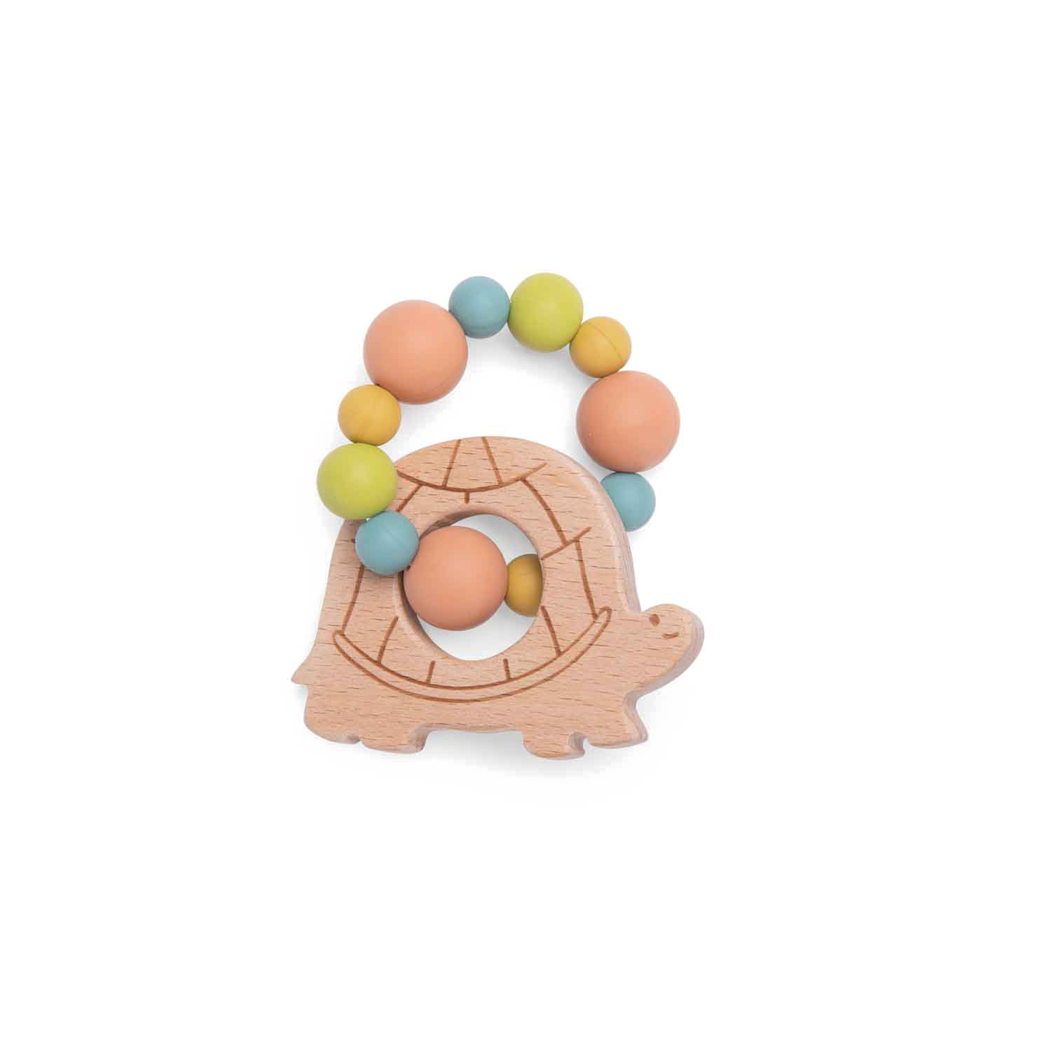 Hochet anneau de dentition bois et silicone Tortue Trois petits lapins Moulin Ro