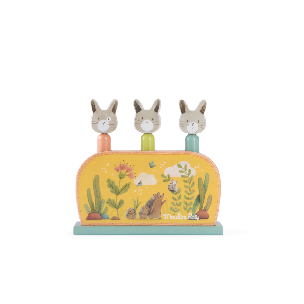 Jouet Pop up en bois Trois petits lapins Moulin Roty
