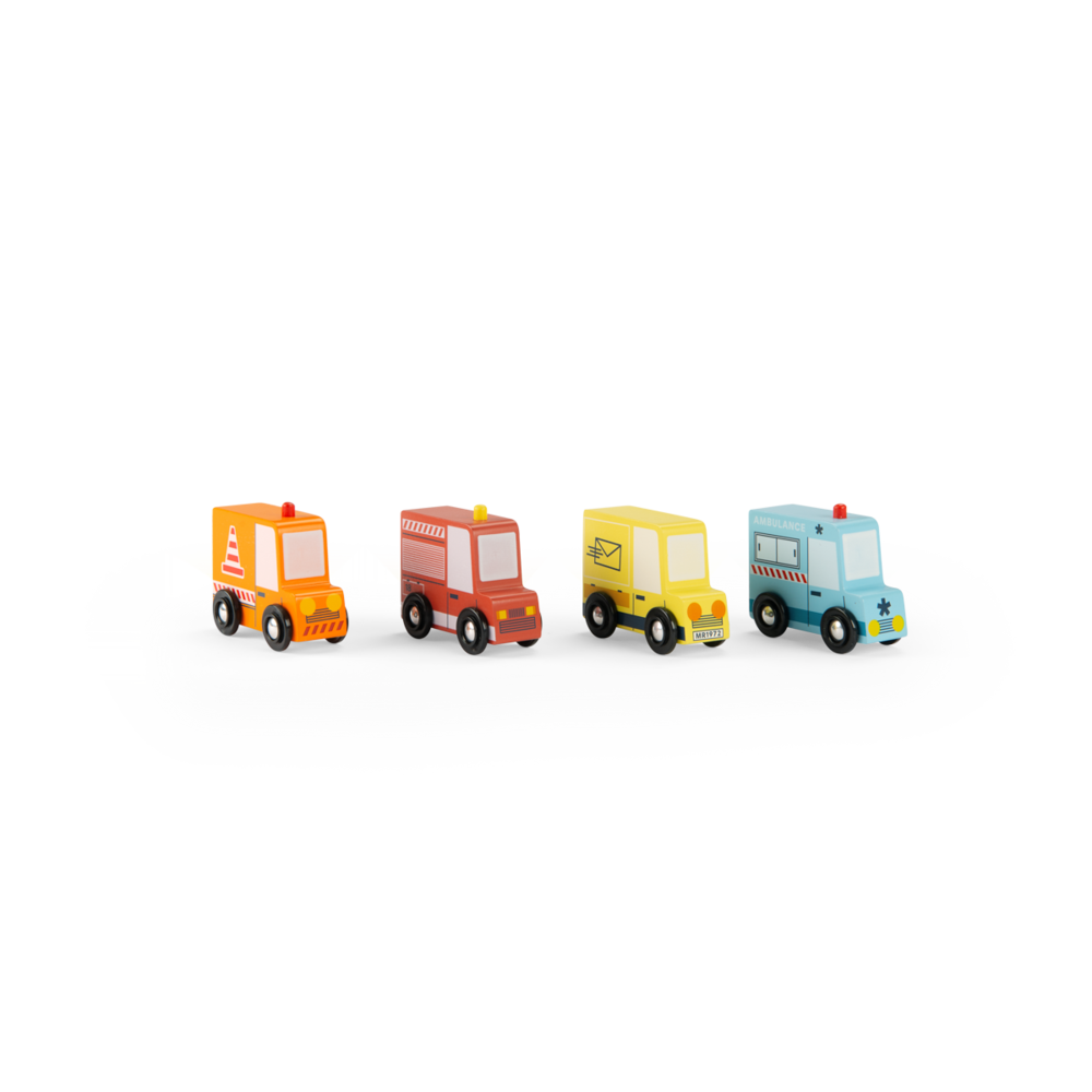 Lot de 4 camions en bois Avenue du Moulin Moulin Roty