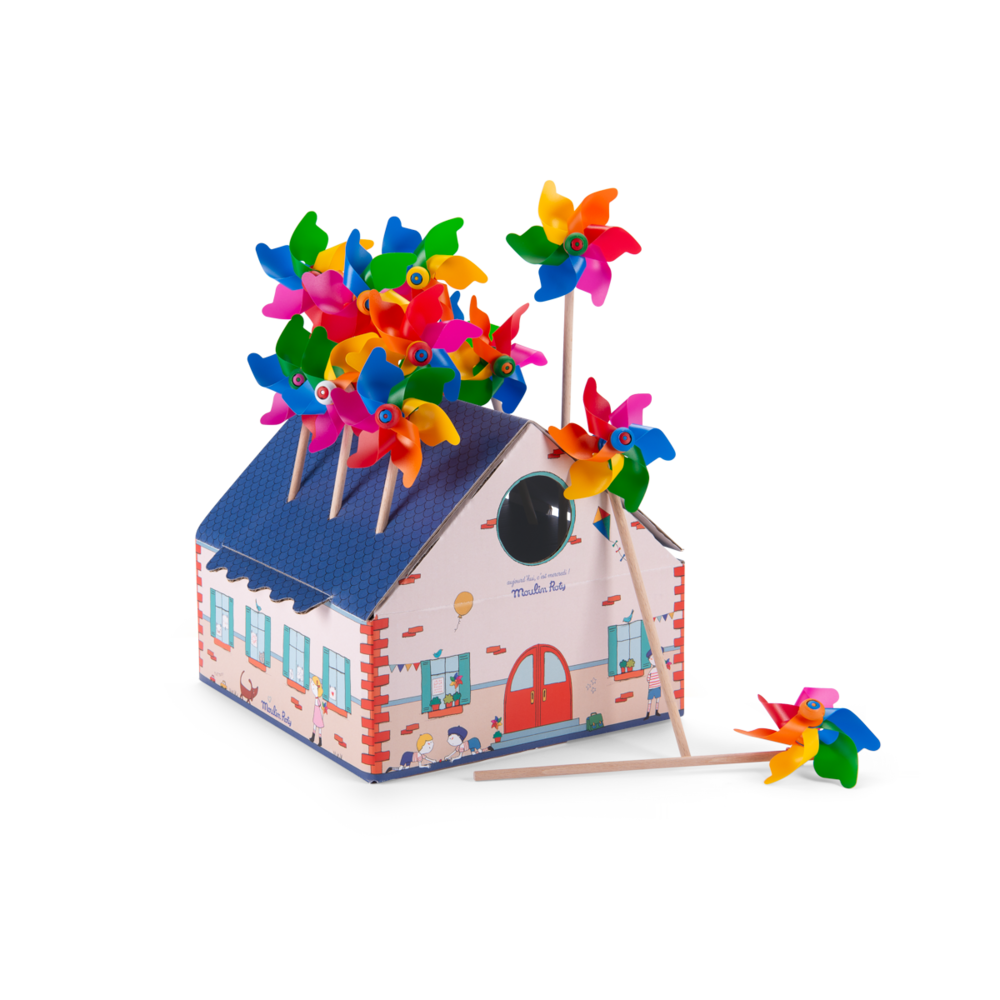Moulin a vent multicolore avec pesentoir Aujourd'hui c'est mercredi Moulin Roty