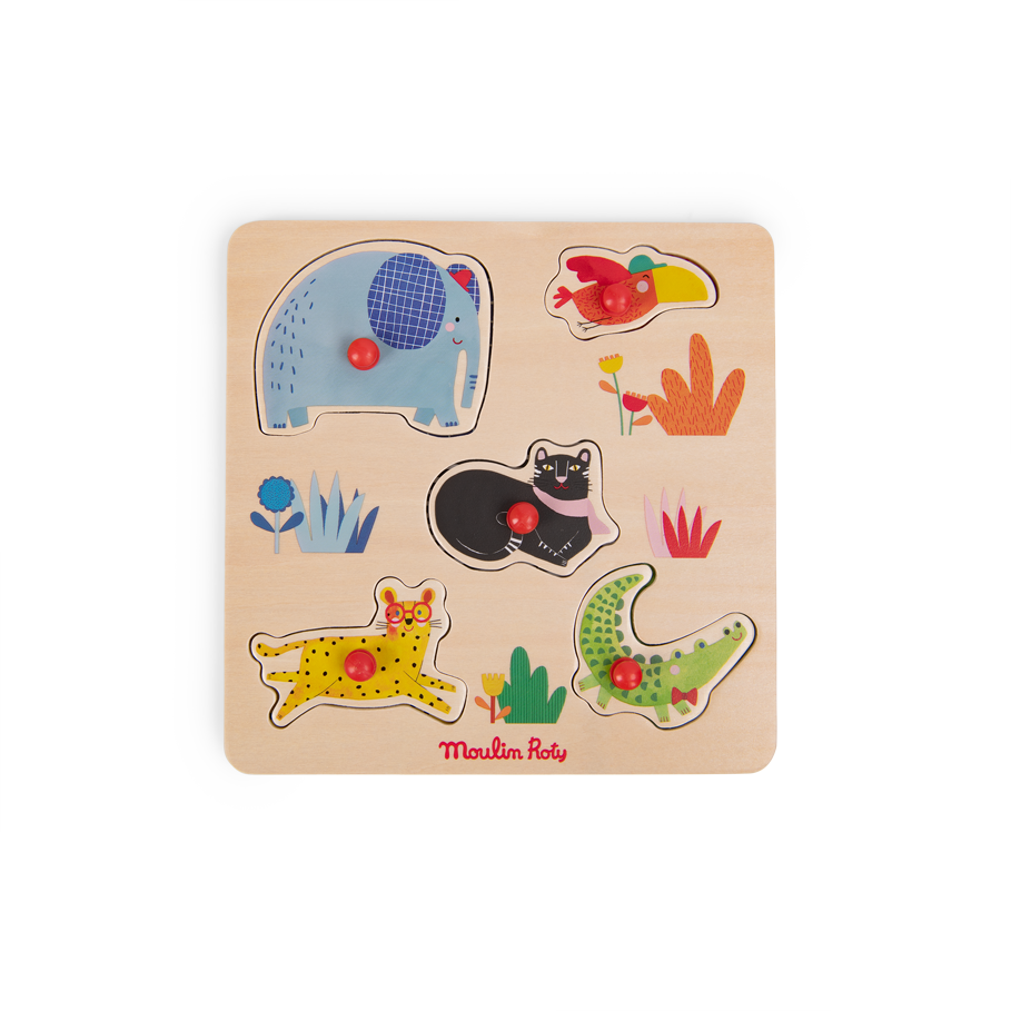 Puzzle encastrable en bois 5 animaux Les Toupitis Moulin Roty