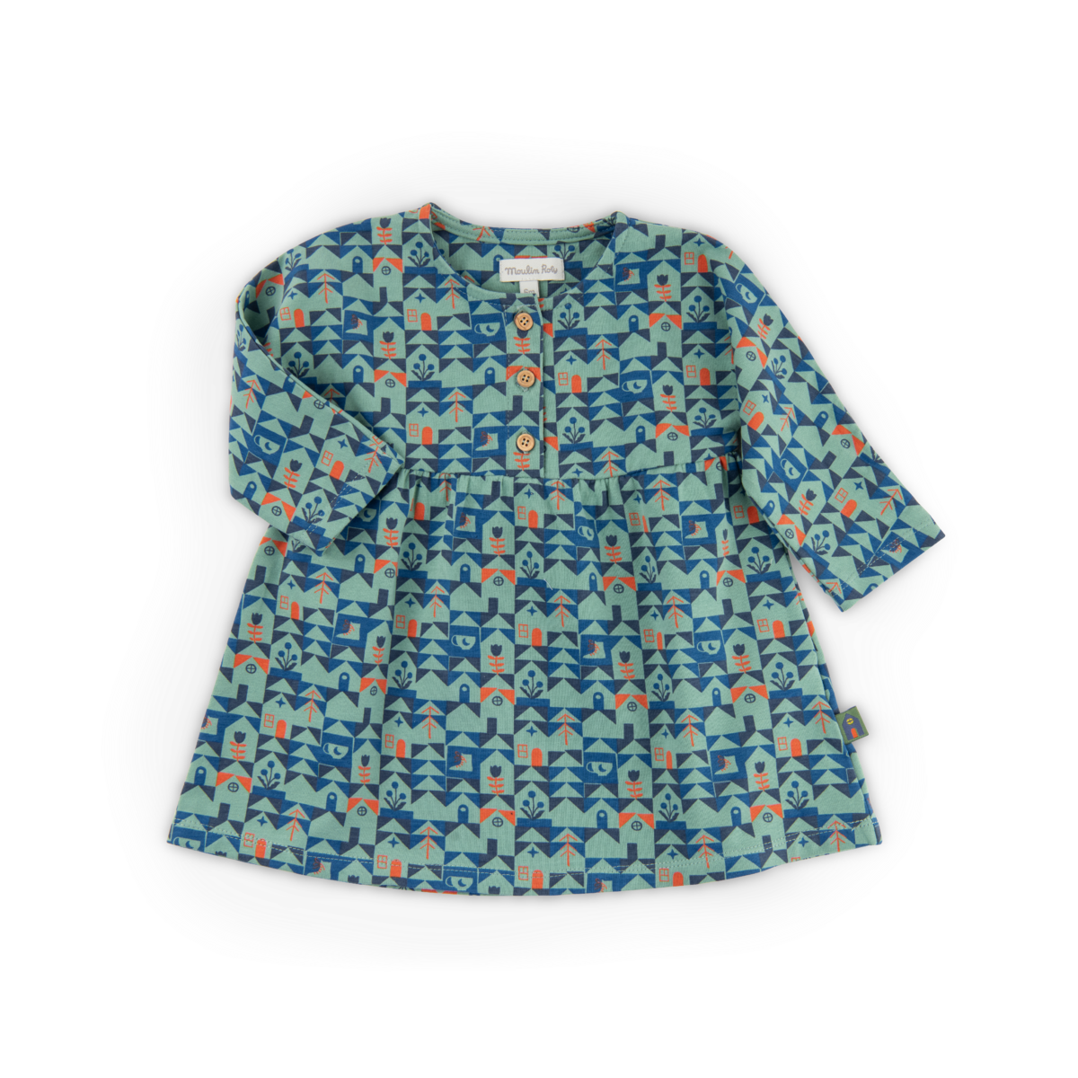 Robe jersey lourd gratt imprim maison bleu  Opale