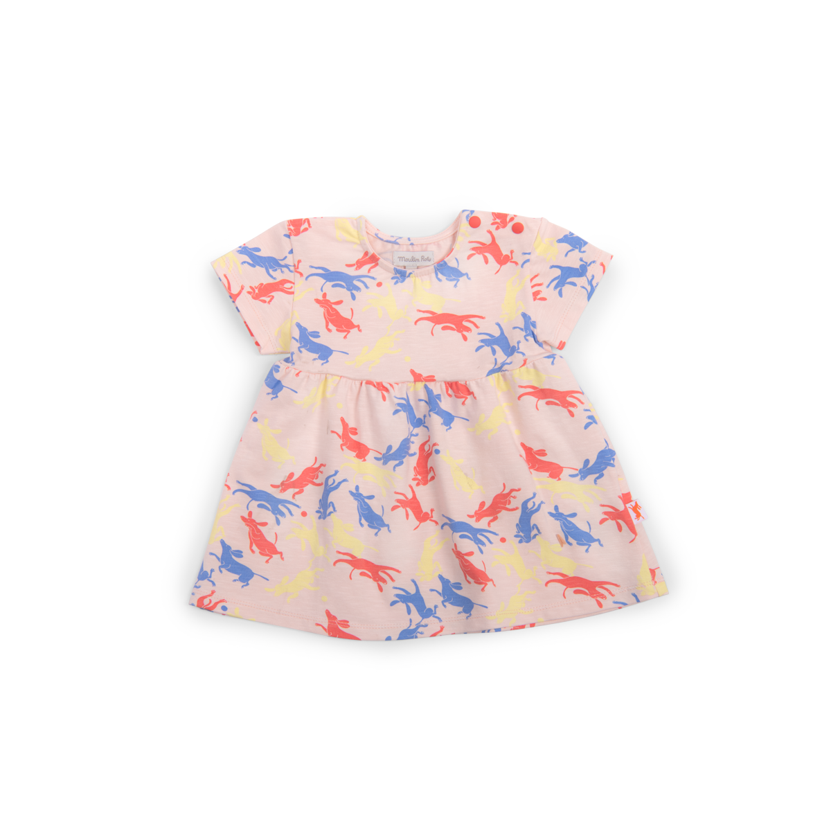 Robe rose imprime chiens tricolores  Laura