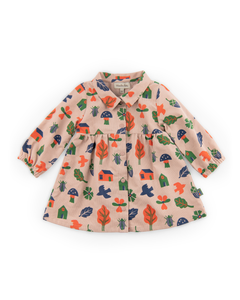Robe velours milleraies imprime sous bois rose Odile