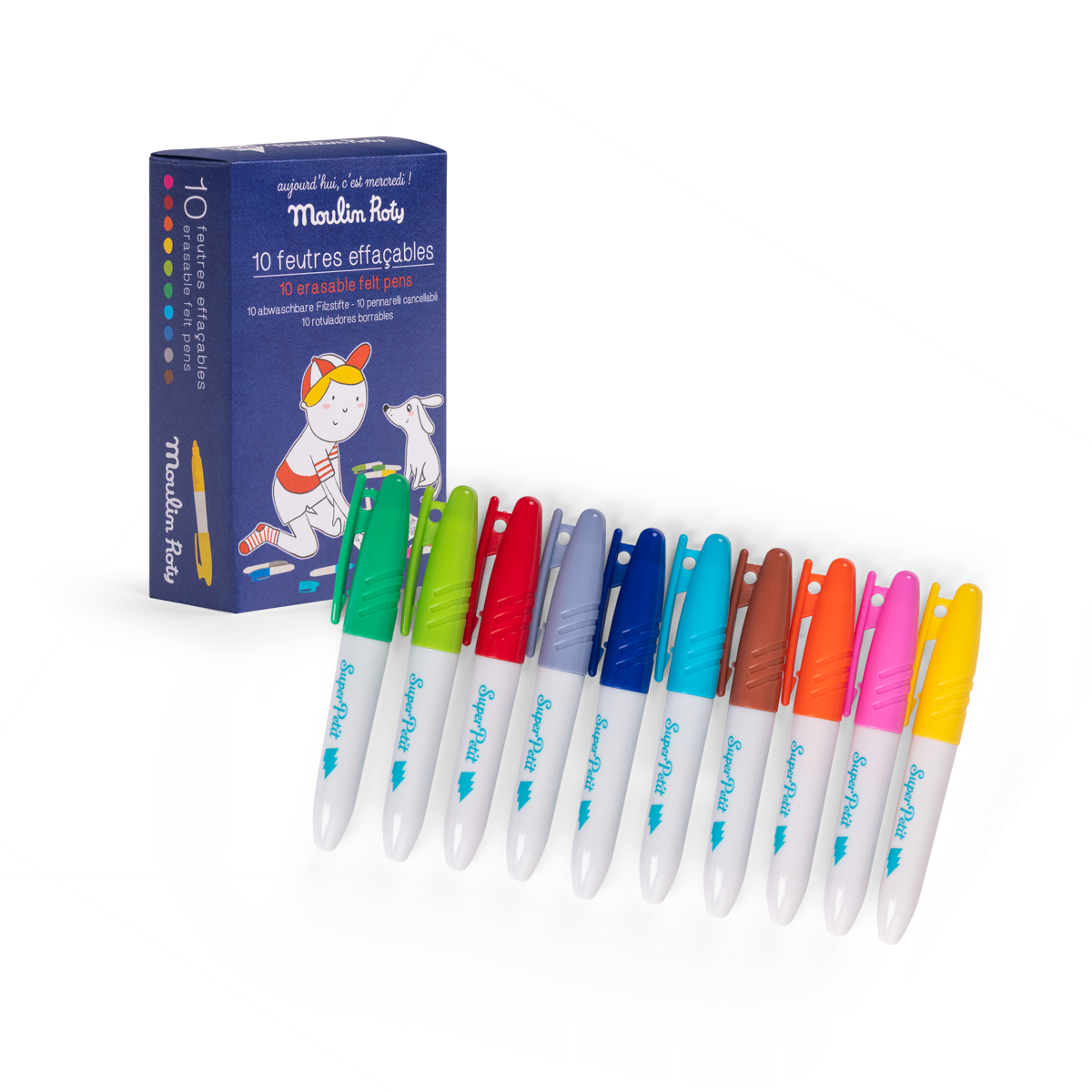 Set de 10 feutres effacable super petit Aujourd hui c'est mercredi Moulin Roty