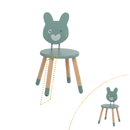 Pied de chaise sauge Trois petits lapins