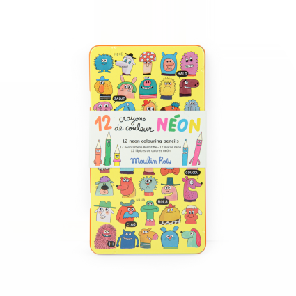 12 crayons de couleur neon Les Schmouks Moulin Roty