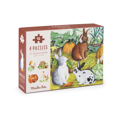 4 mini puzzles des animaux 4x12 pieces Le Jardin du Moulin Moulin Roty