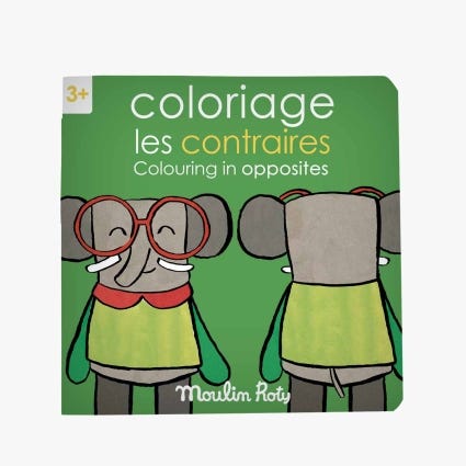 Cahier de coloriage Les contraires Les Popipop français/anglais Moulin Roty