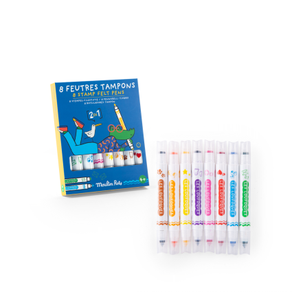 8 feutres tampons 2 en 1 Les Loufoques Moulin Roty