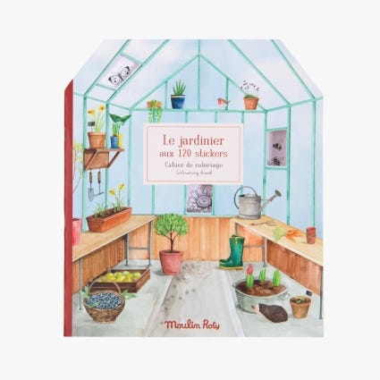 Cahier de coloriage et stickers Le jardinier Le Jardin du Moulin Moulin Roty