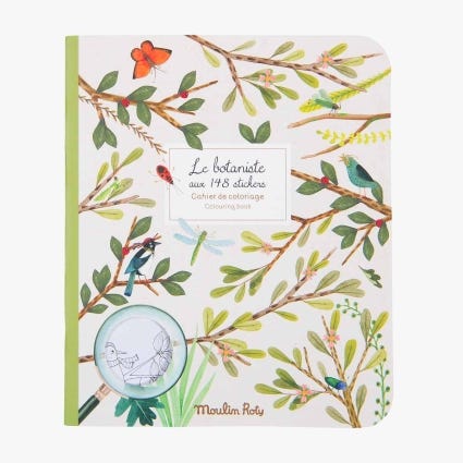 Cahier de coloriage et stickers Le botaniste Le Jardin du Moulin Moulin Roty