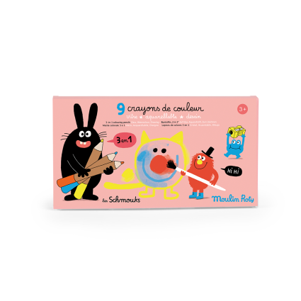 9 crayons de couleur 3 en 1 Les Schmouks Moulin Roty