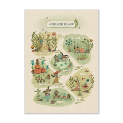 Affiche Le petit jardin 50x70cm Trois Petits Lapins Moulin Roty