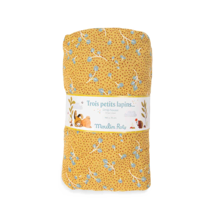 Drap housse ocre lit bebe 70 x 140 cm Trois petits lapins Moulin Roty