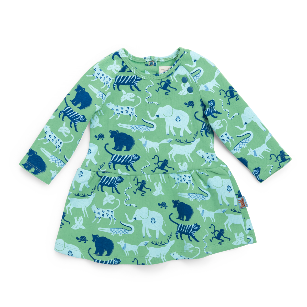 Robe molleton carbone gratté vert imprimé animaux - Marilou