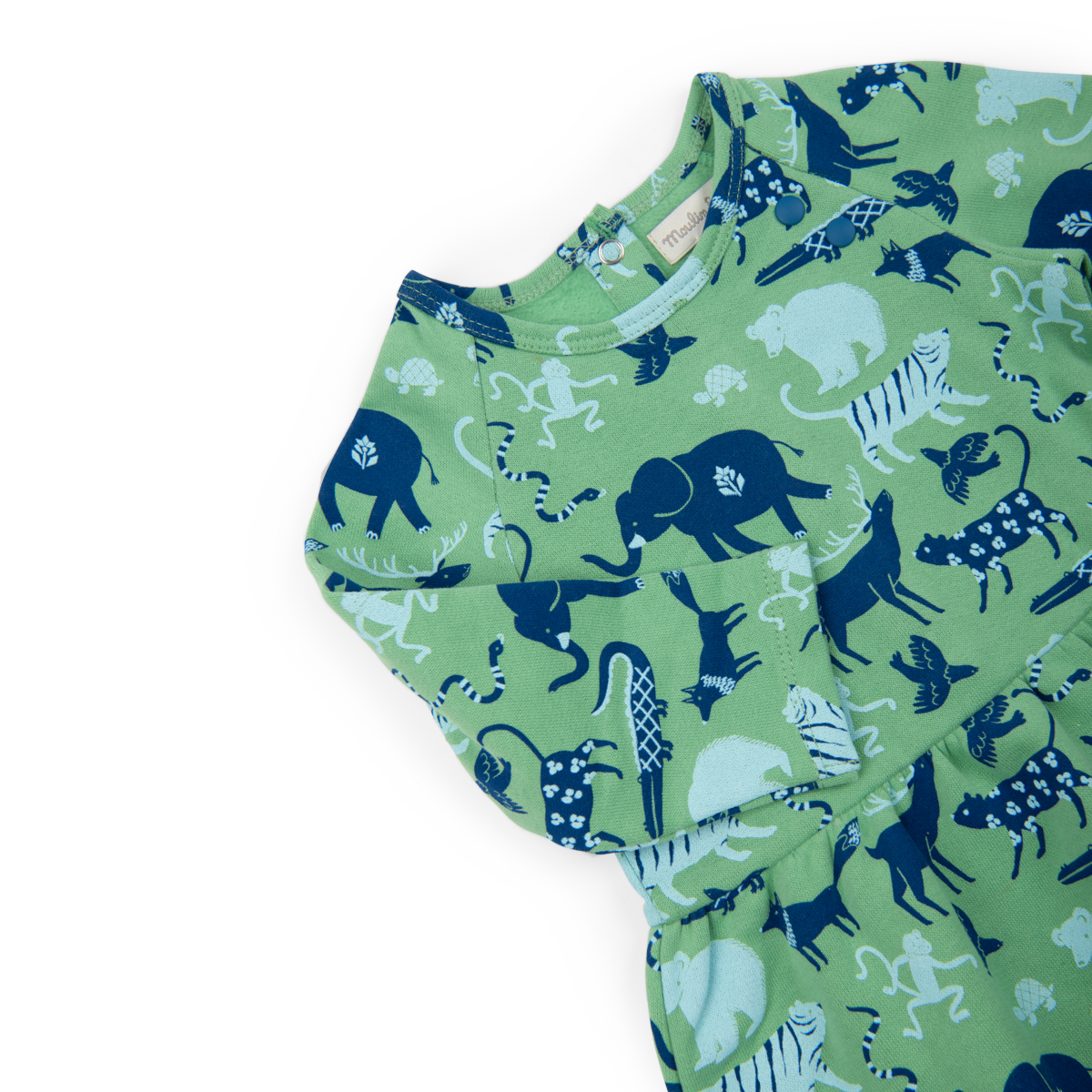 Robe molleton carbone gratté vert imprimé animaux - Marilou